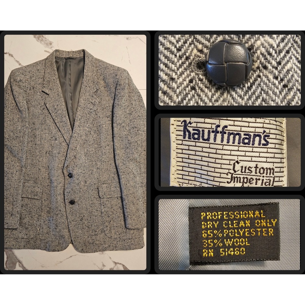 Vintage Kauffman's Custom Imperial Sport Coat Herringbone Tweed